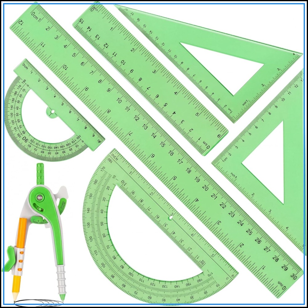 Ruler Set Transparent - 7 Pcs Geometry Math Set: 6/4