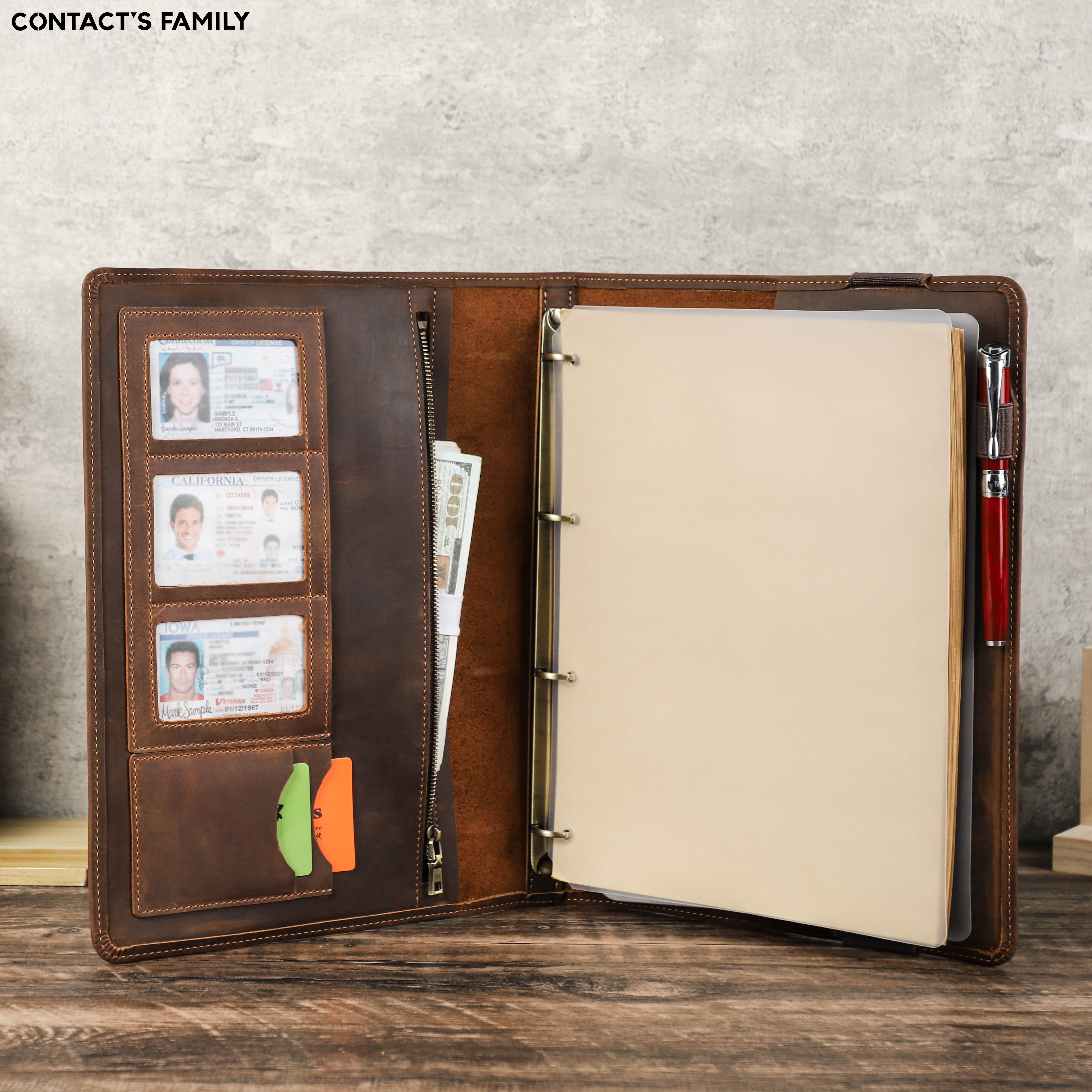 Portfolio Folder Zip - Luxury Retro Business A4 Notebook Leather