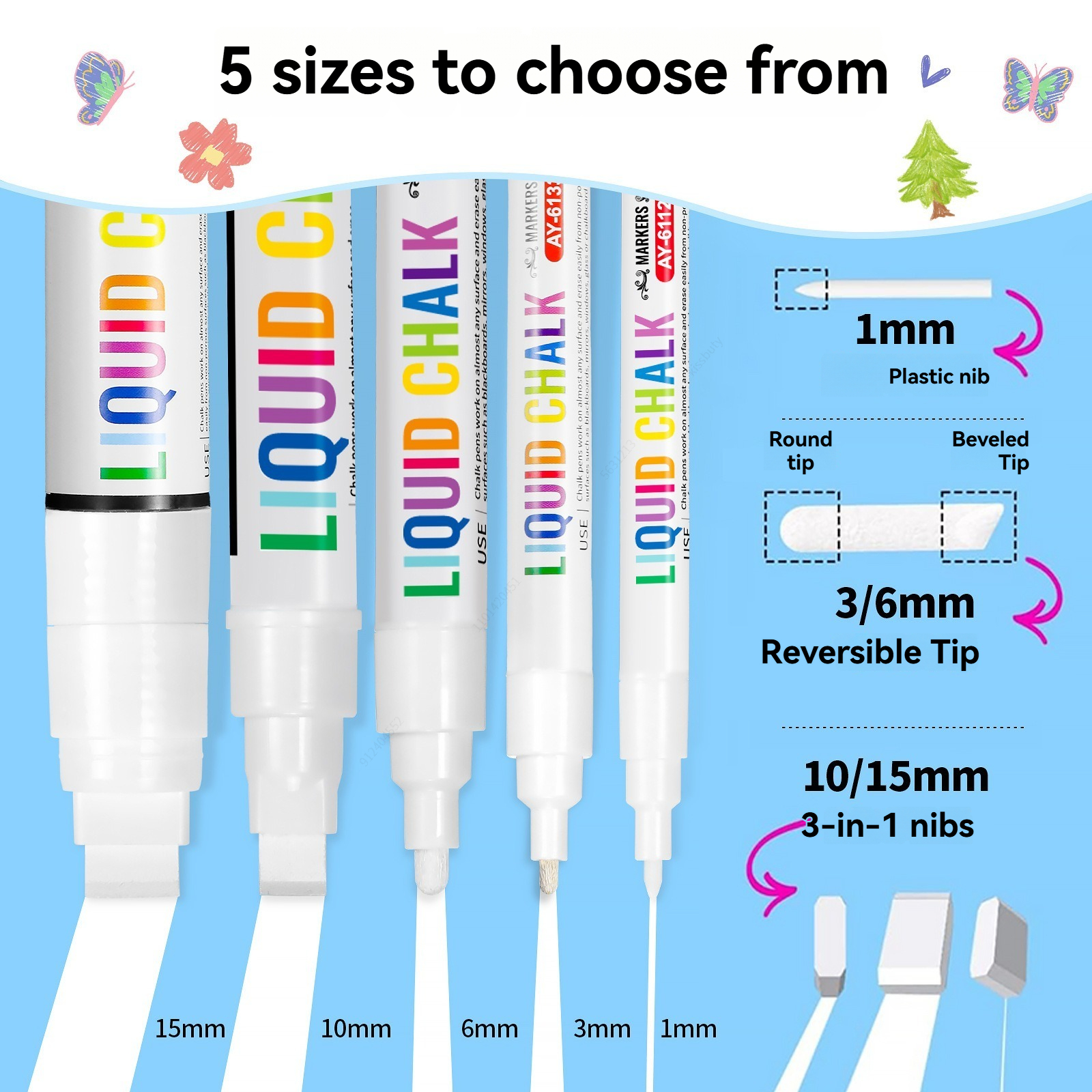 5pcs/set White Chalk Markers L - Correction Fluid White 评论和价格