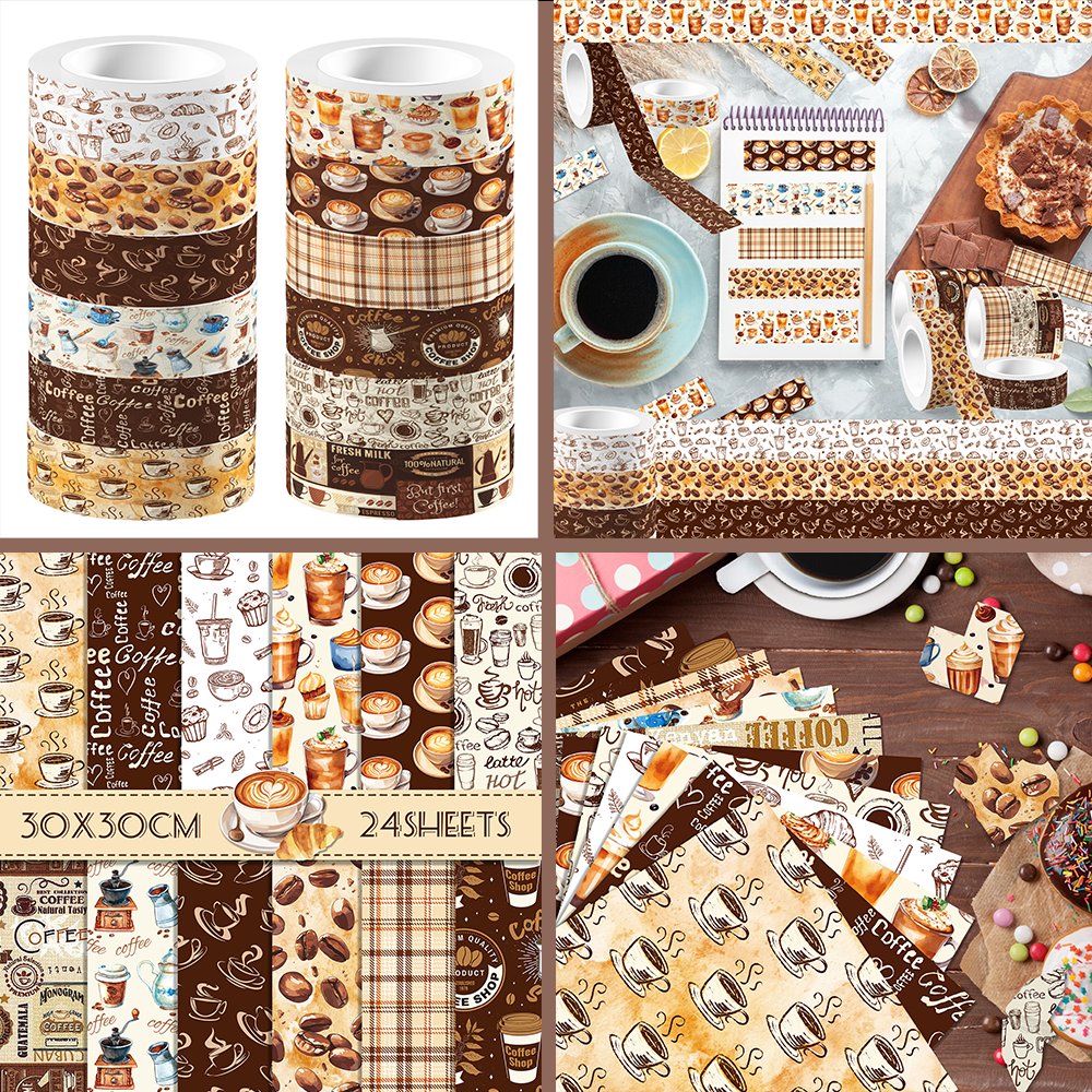 Vintage Coffee Pattern Washi T - Washi Tape Set 评论和价格