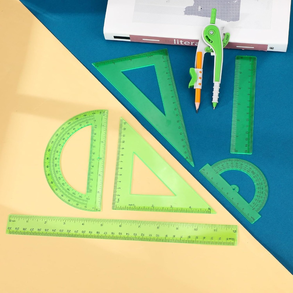 7 Pcs Geometry Math Set: 6/4 I - Ruler Set Transparent 评论和价格